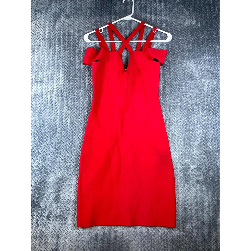 Bebe X Naive Naven Crisscross Straps Bandage Dress Womens Red Knit Cold Shoulder